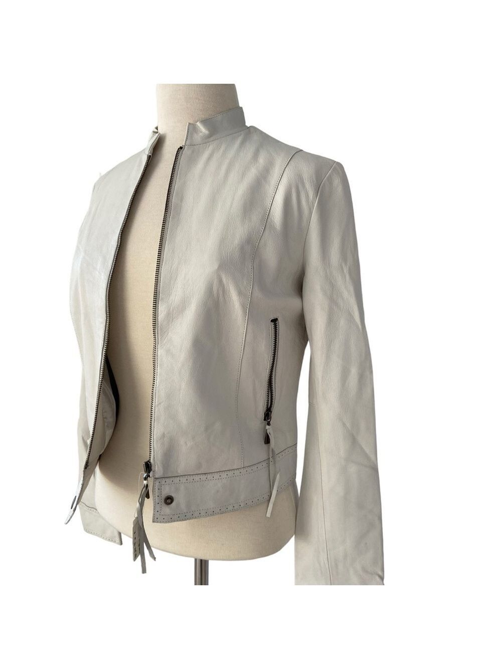 Aldo NWT ecru white leather jacket zip up western embellishments fitted crop